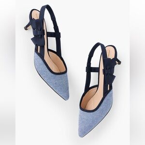 Talbots Sylvie Bow Slingback Chambray Pumps. Size 7 1/2